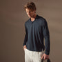 Luxe Lotus Jersey Long Sleeve Polo in French Navy | James Perese Los Angeles