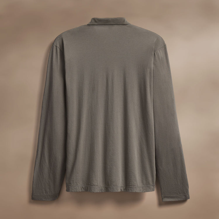Luxe Lotus Jersey Long Sleeve Polo in Granite | James Perse Los Angeles