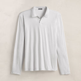 Luxe Lotus Jersey Long Sleeve Polo in White | James Perse Los Angeles