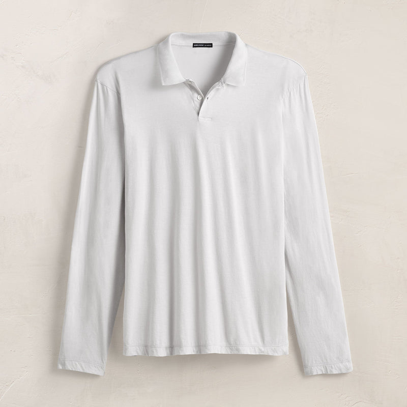 Luxe Lotus Jersey Long Sleeve Polo in White | James Perse Los Angeles