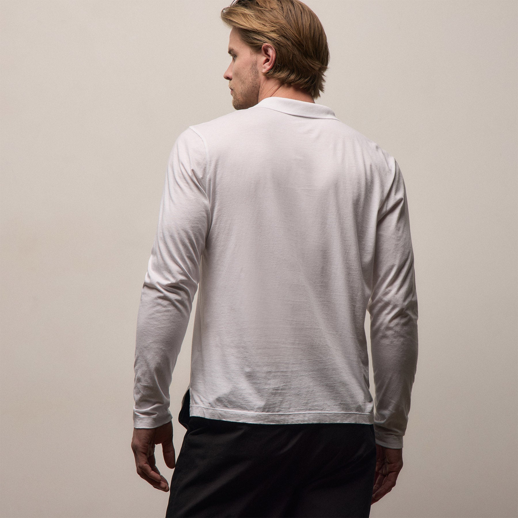 Luxe Lotus Jersey Long Sleeve Polo in White | James Perse Los Angeles