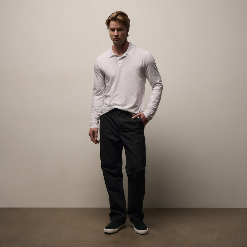 Luxe Lotus Jersey Long Sleeve Polo in White | James Perse Los Angeles