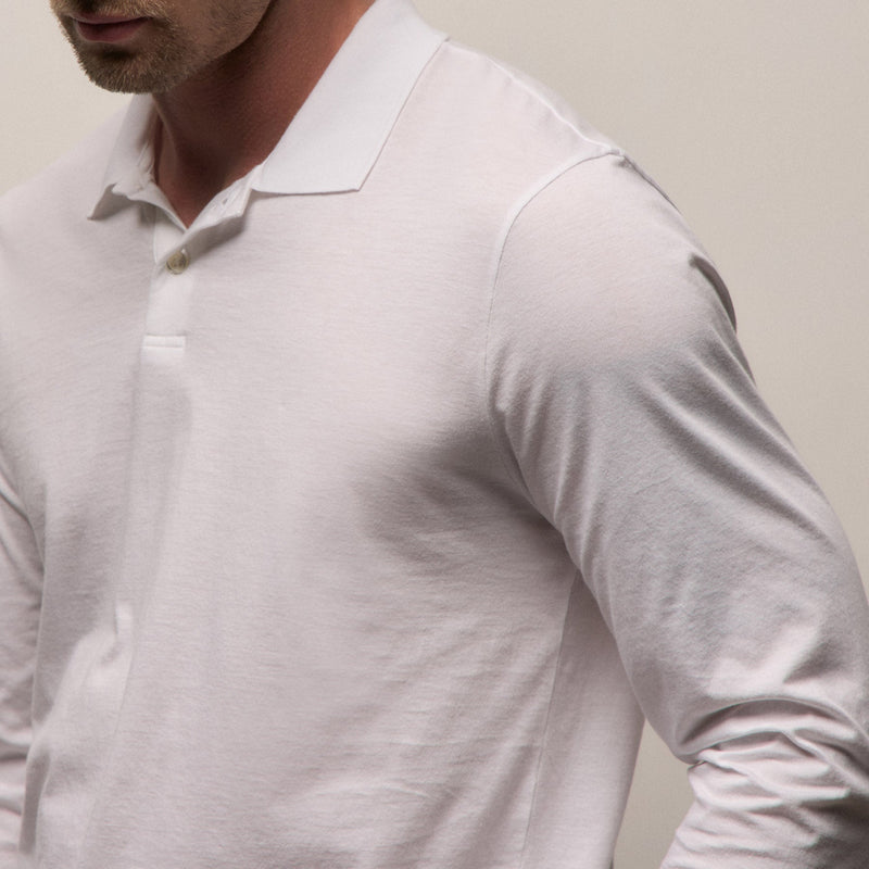 Luxe Lotus Jersey Long Sleeve Polo in White | James Perse Los Angeles