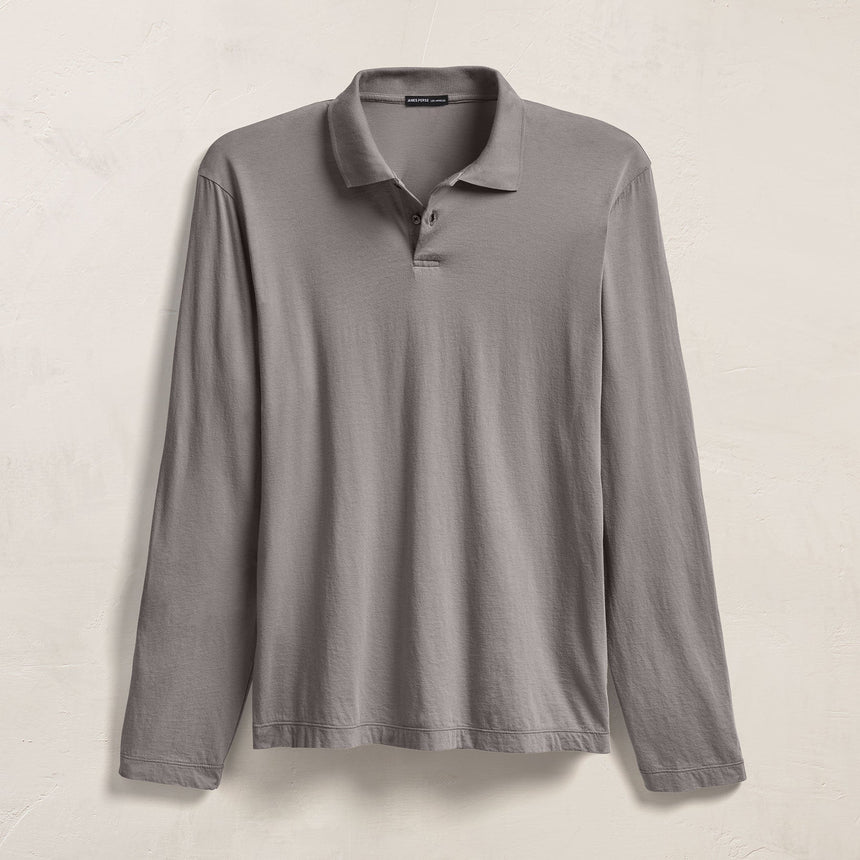 Luxe Lotus Jersey Long Sleeve Polo in Wolf | James Perse Los Angeles