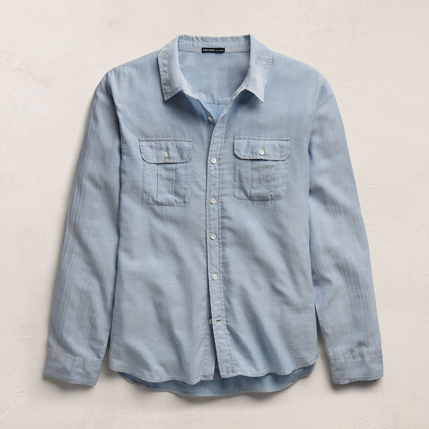 Featherweight Denim Utility Shirt in Bleach Wash | James Perse Los Angeles