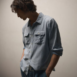 Featherweight Denim Utility Shirt in Bleach Wash | James Perse Los Angeles