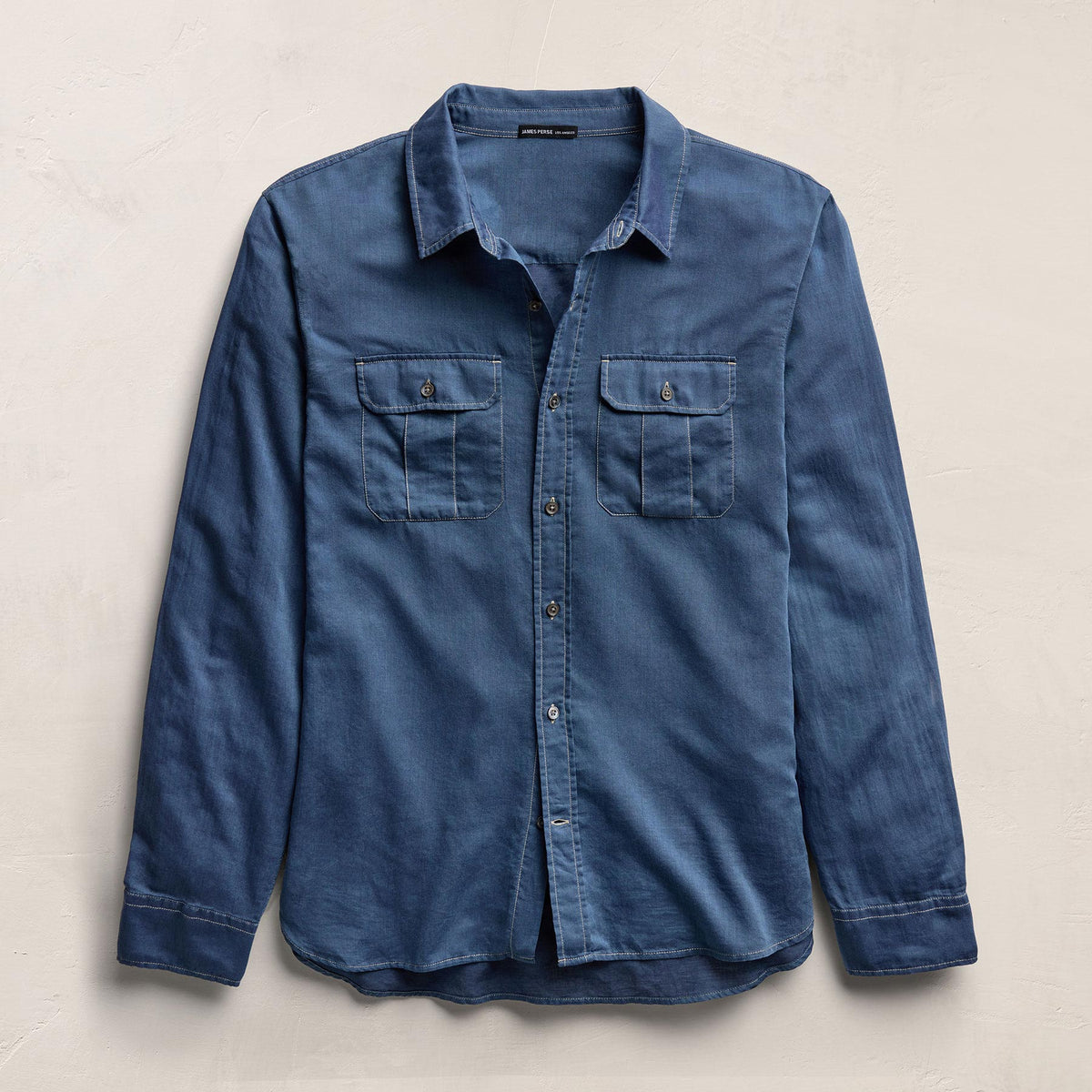 Featherweight Denim Utility Shirt in Medium Wash | James Perse Los Angeles
