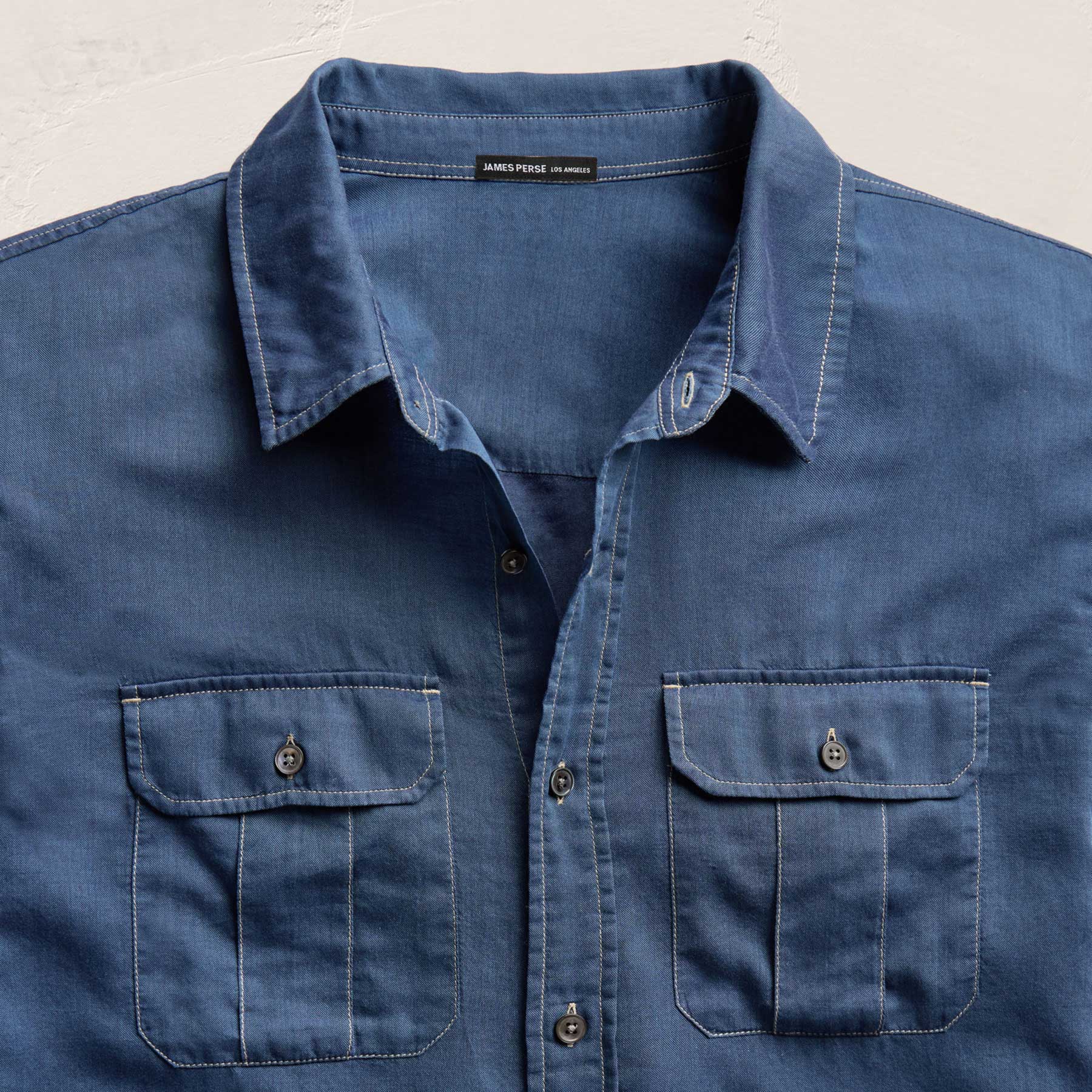 Featherweight Denim Utility Shirt in Medium Wash | James Perse Los Angeles