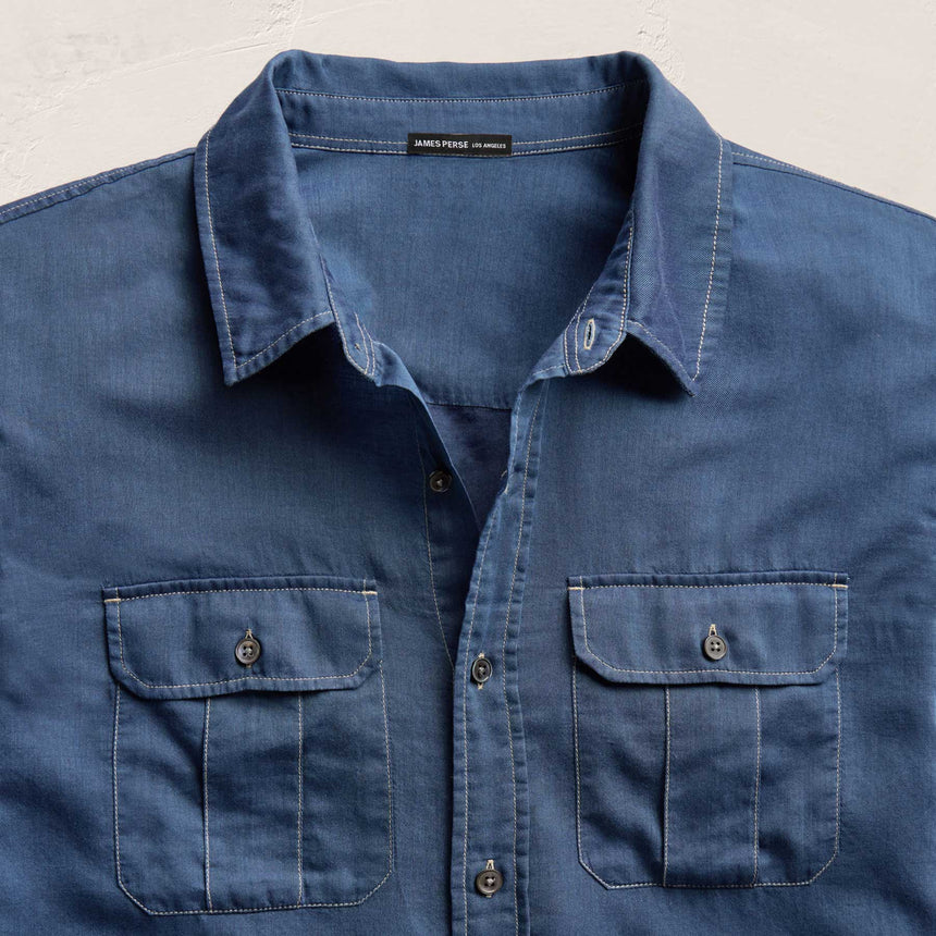 Featherweight Denim Utility Shirt in Medium Wash | James Perse Los Angeles