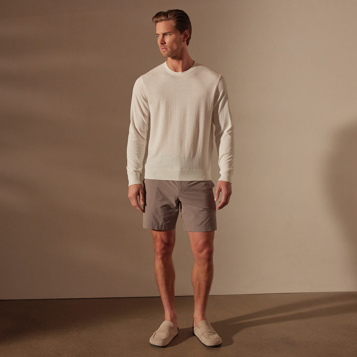 Stretch Cotton Crew Sweater in White | James Perse Los Angeles
