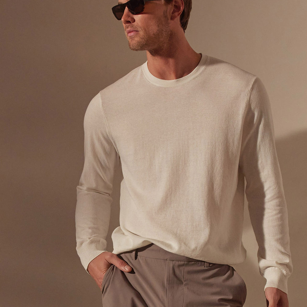 Stretch Cotton Crew Sweater in White | James Perse Los Angeles