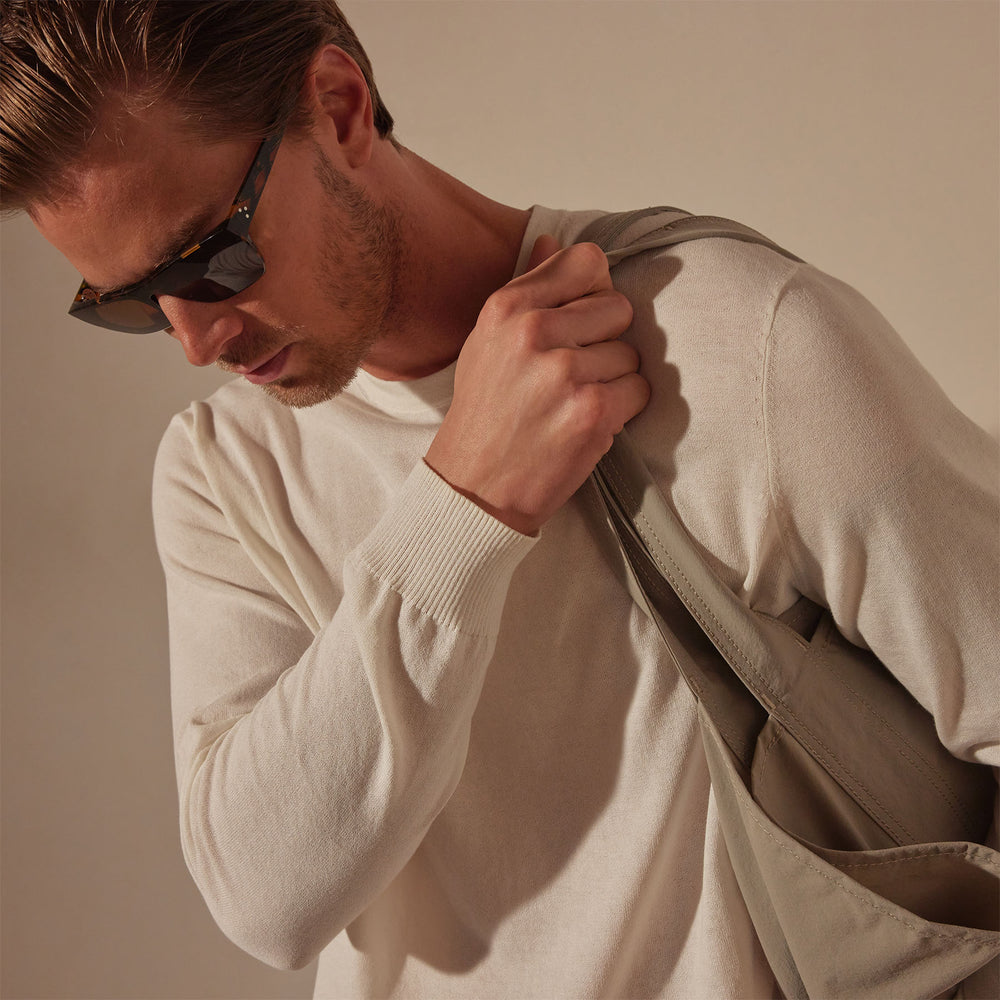 Stretch Cotton Crew Sweater in White | James Perse Los Angeles