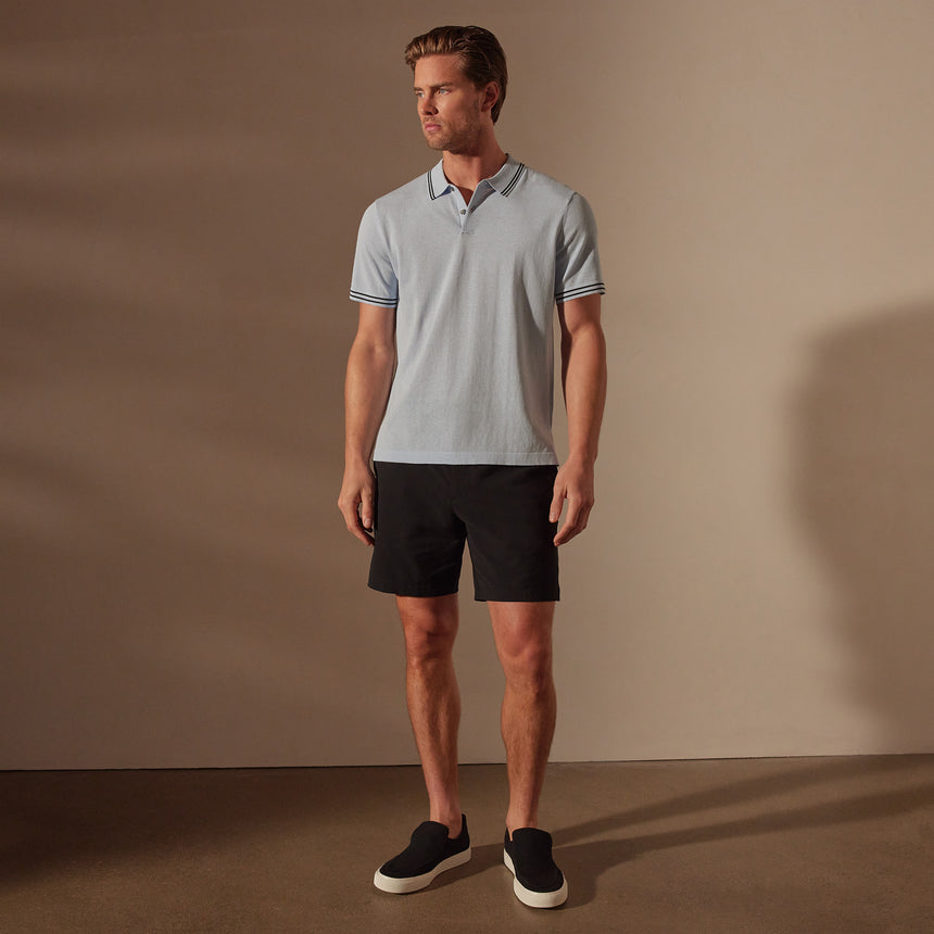 Double Retro Stripped Polo in Bleached Blue/Black | James Perse Los Angeles