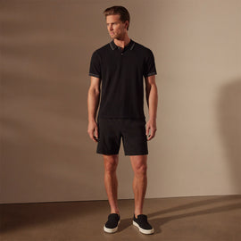 Double Retro Stripped Polo in Black/Flint | James Perse Los Angeles