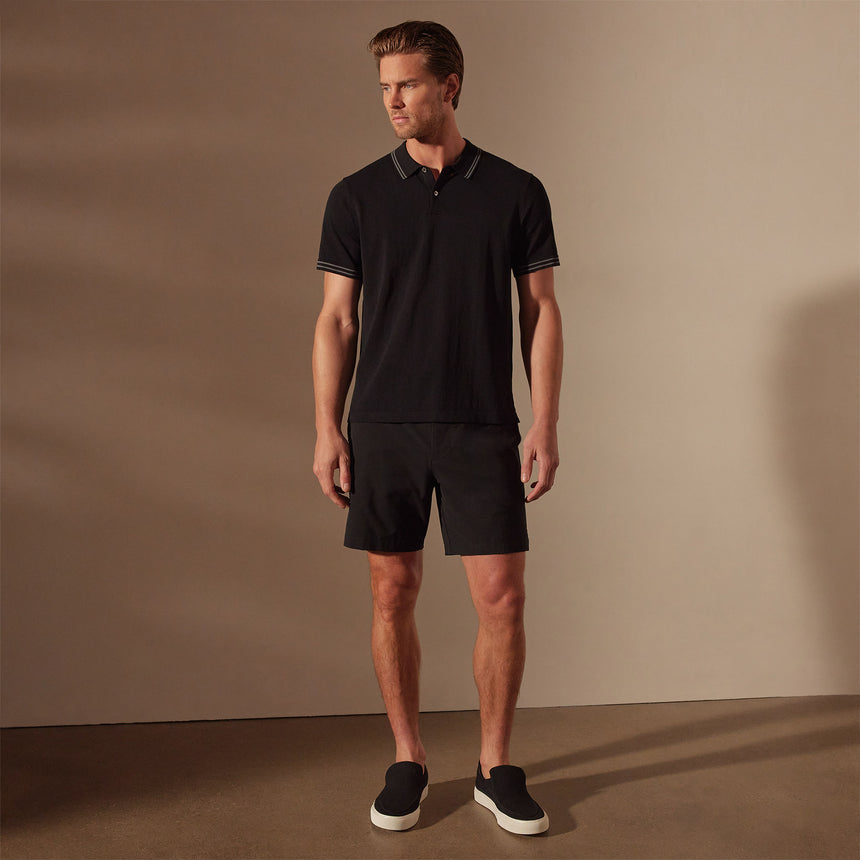 Double Retro Stripped Polo in Black/Flint | James Perse Los Angeles