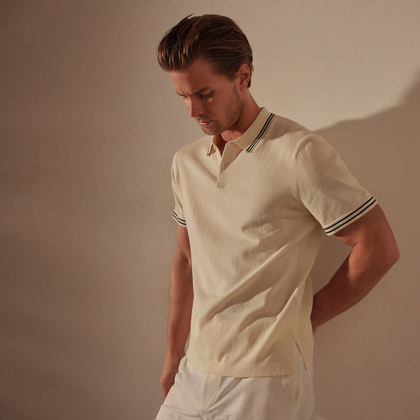 Double Retro Stripped Polo in Ivory/Black | James Perse Los Angeles