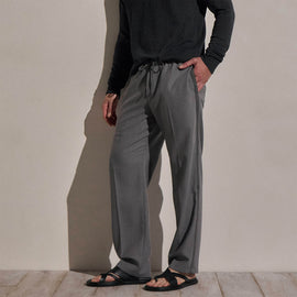 Suede Trim Wool Drawstring Trouser in Heather Grey | James Perse Los Angeles