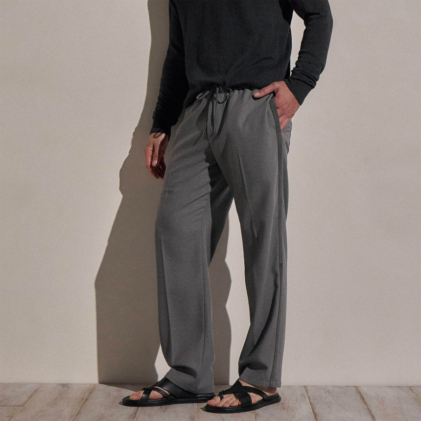 Suede Trim Wool Drawstring Trouser in Heather Grey | James Perse Los Angeles