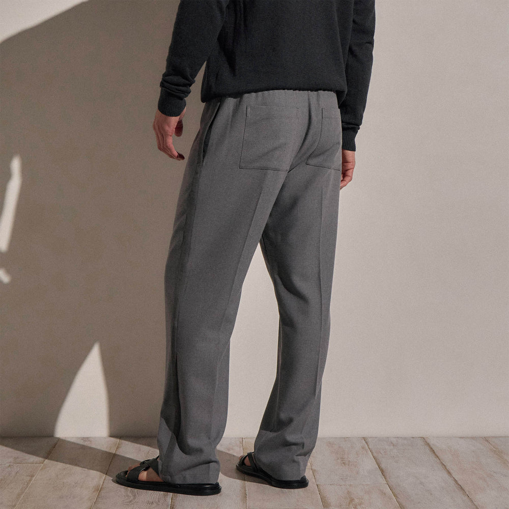 Suede Trim Wool Drawstring Trouser in Heather Grey | James Perse Los Angeles