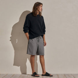 Suede Trim Wool Drawstring Short - Heather Grey