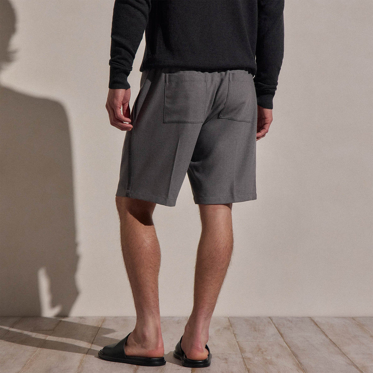 Suede Trim Wool Drawstring Short in Heather Grey | James Perse Los Angeles