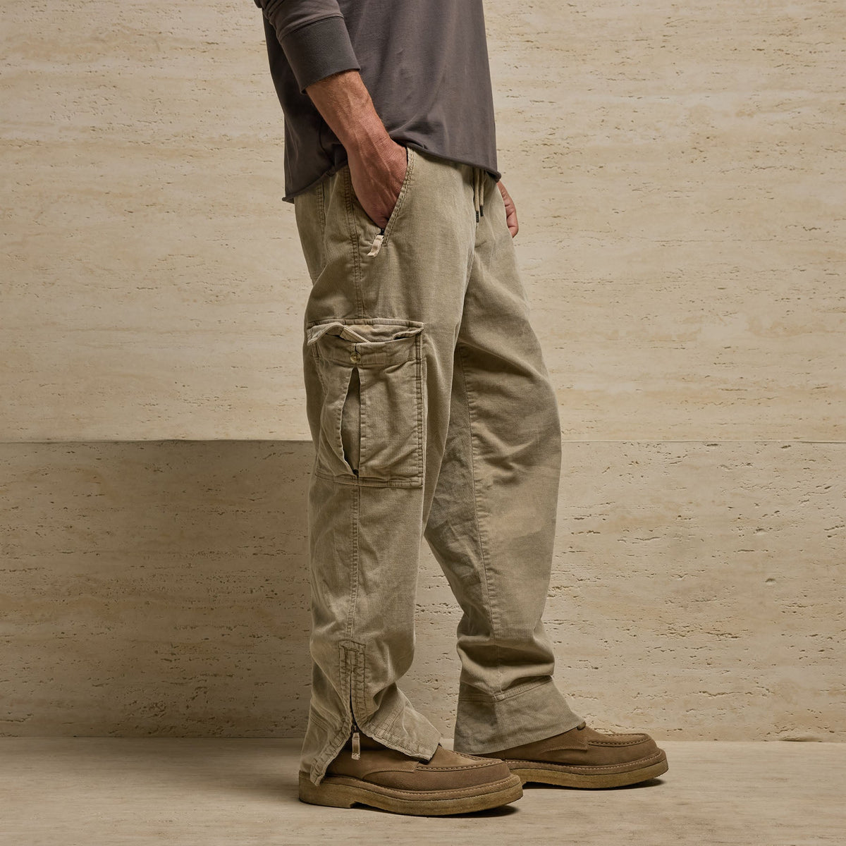 Corduroy Utility Pant in Light Khaki Pigment | James Perse Los Angeles
