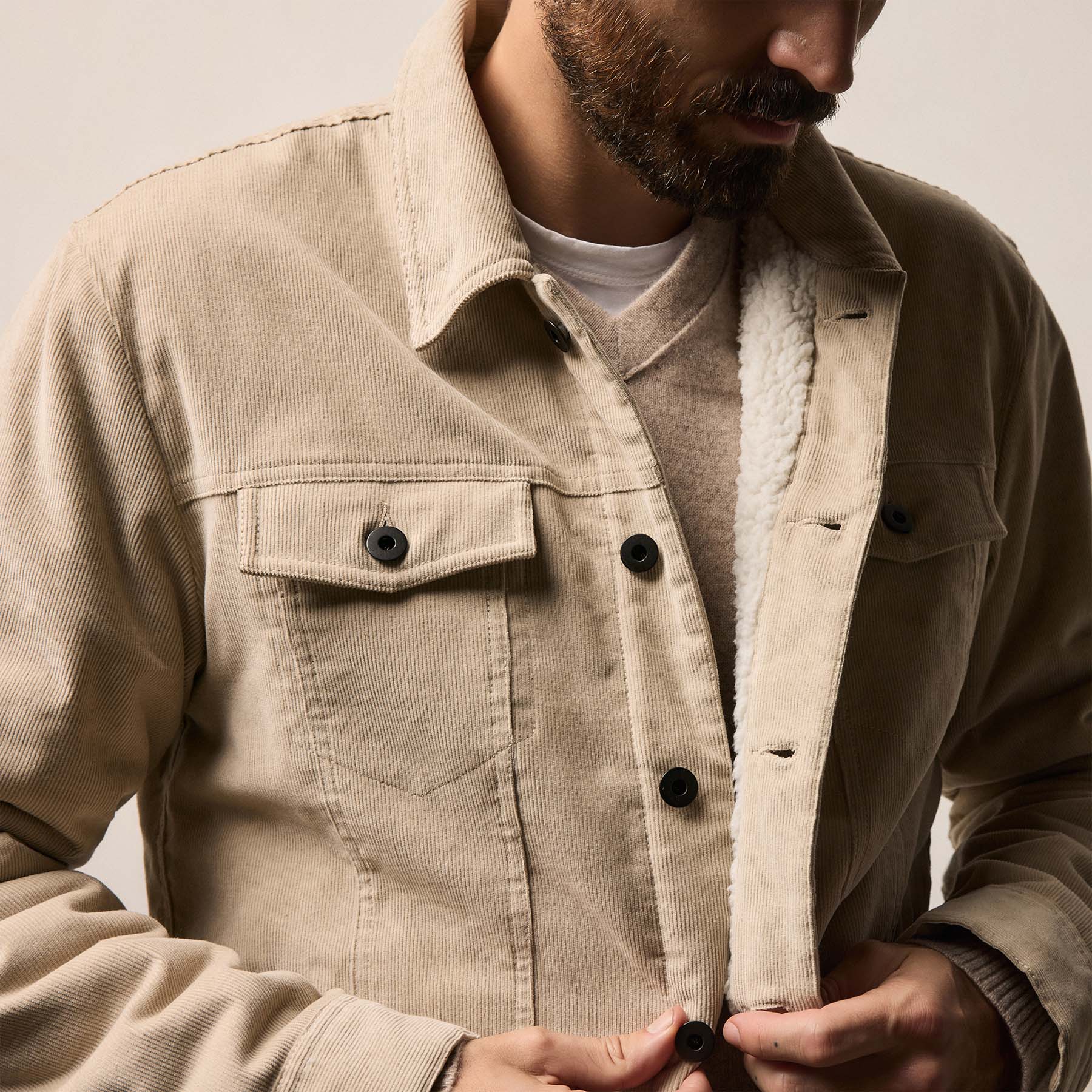 Corduroy Faux Shearling Trucker Jacket - Stone | James Perse Los