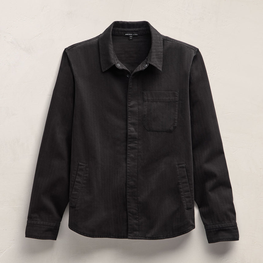 Herringbone Twill Shirting in Black | James Perse Los Angeles FLAT