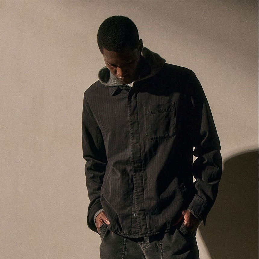 Herringbone Twill Shirting in Black | James Perse Los Angeles