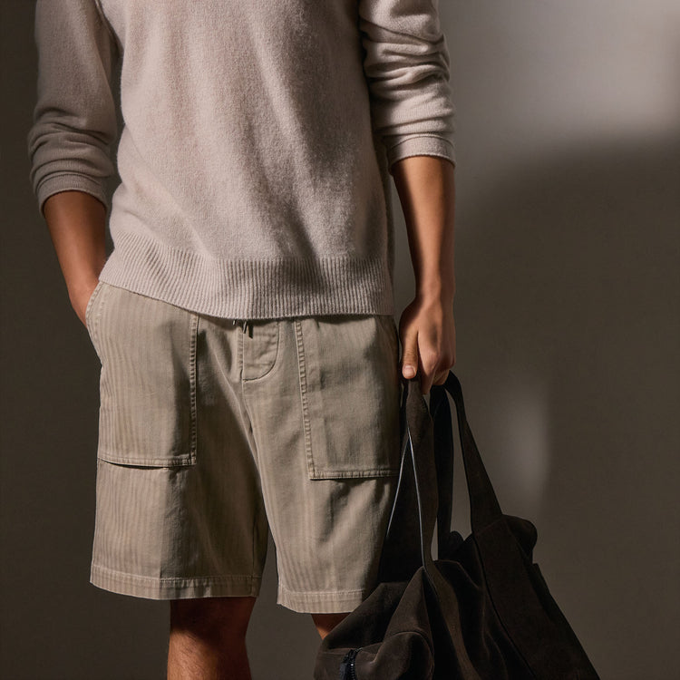 Herringbone Twill Utility Short Short in Overcast Pigment | James Perse Los Angeles