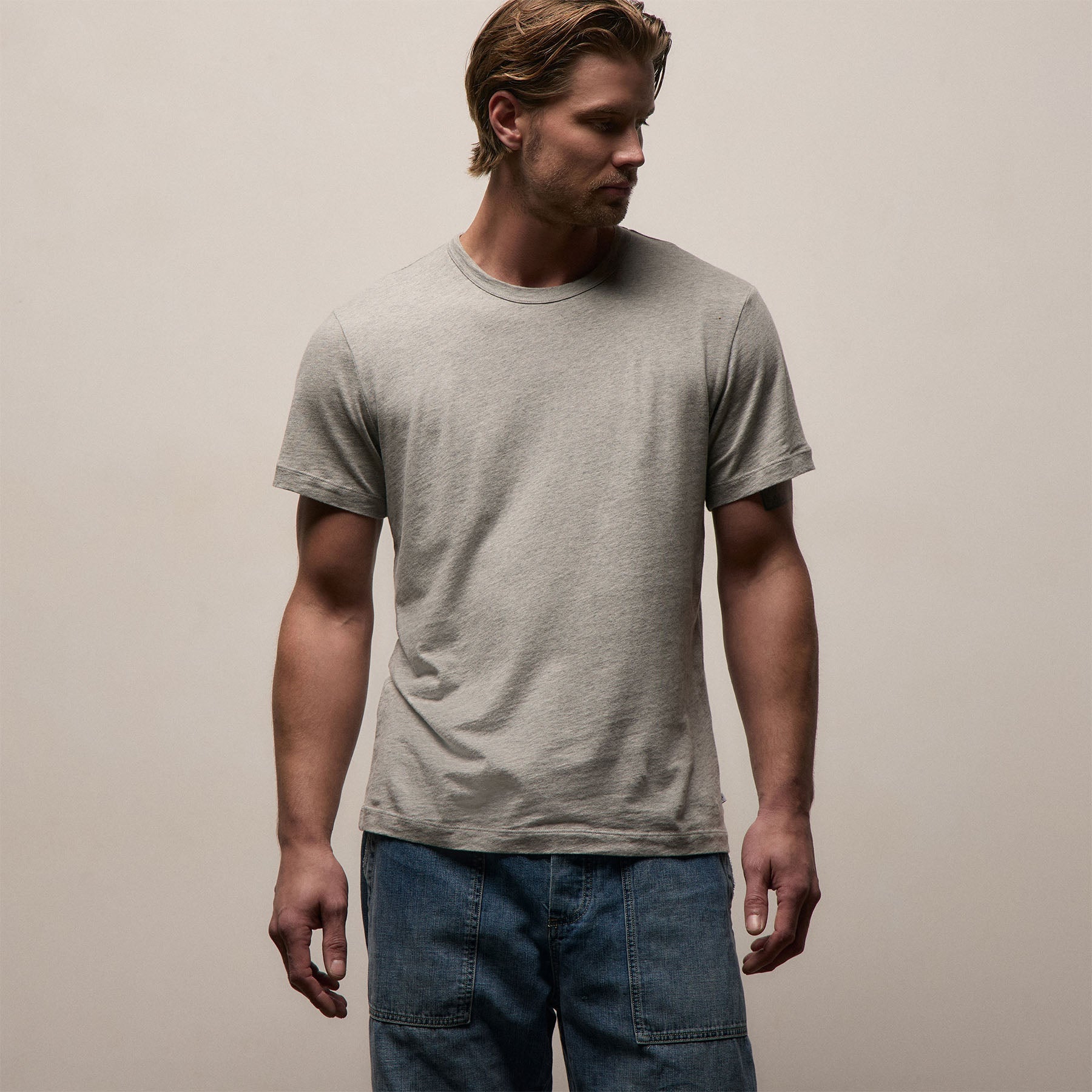 Short Sleeve Crew Neck in Heather Grey | James Perse Los Angeles