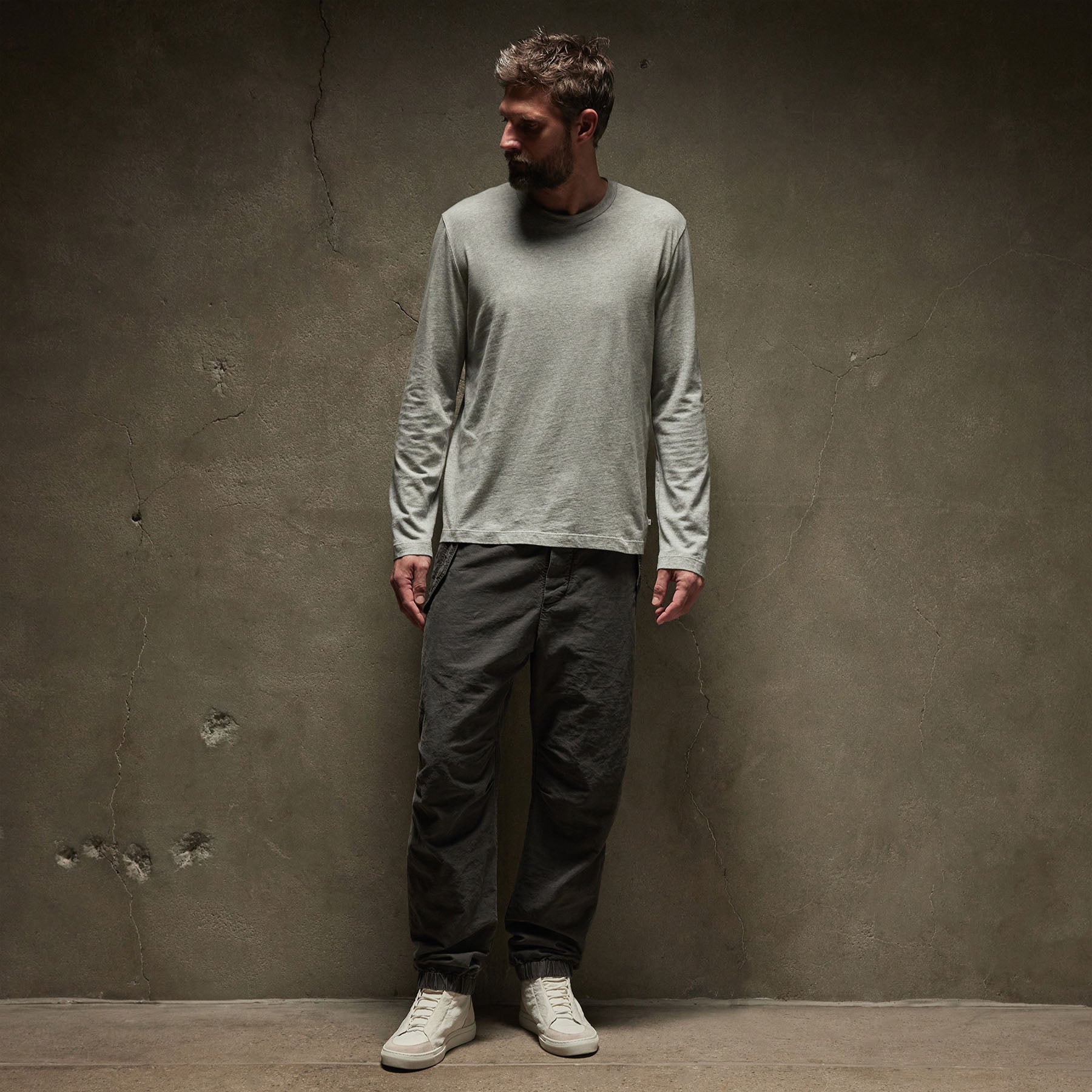 Long Sleeve Crew Neck in Heather Grey | James Perse Los Angeles