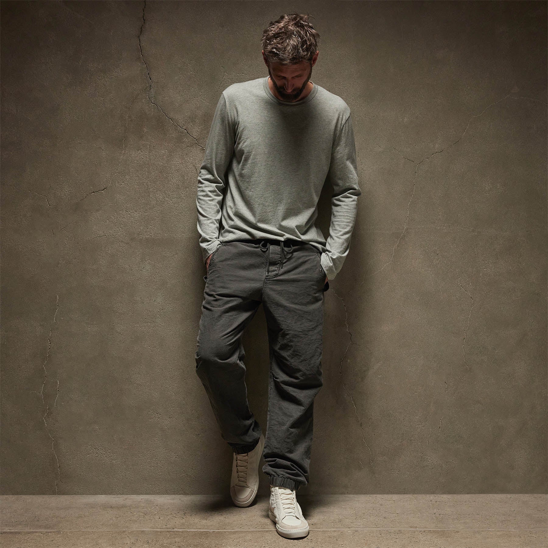 Long Sleeve Crew Neck in Heather Grey | James Perse Los Angeles