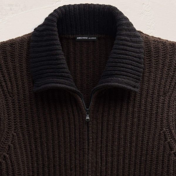 Zip Front Sweater in Kona/Black | James Perse Los Angeles FLAT