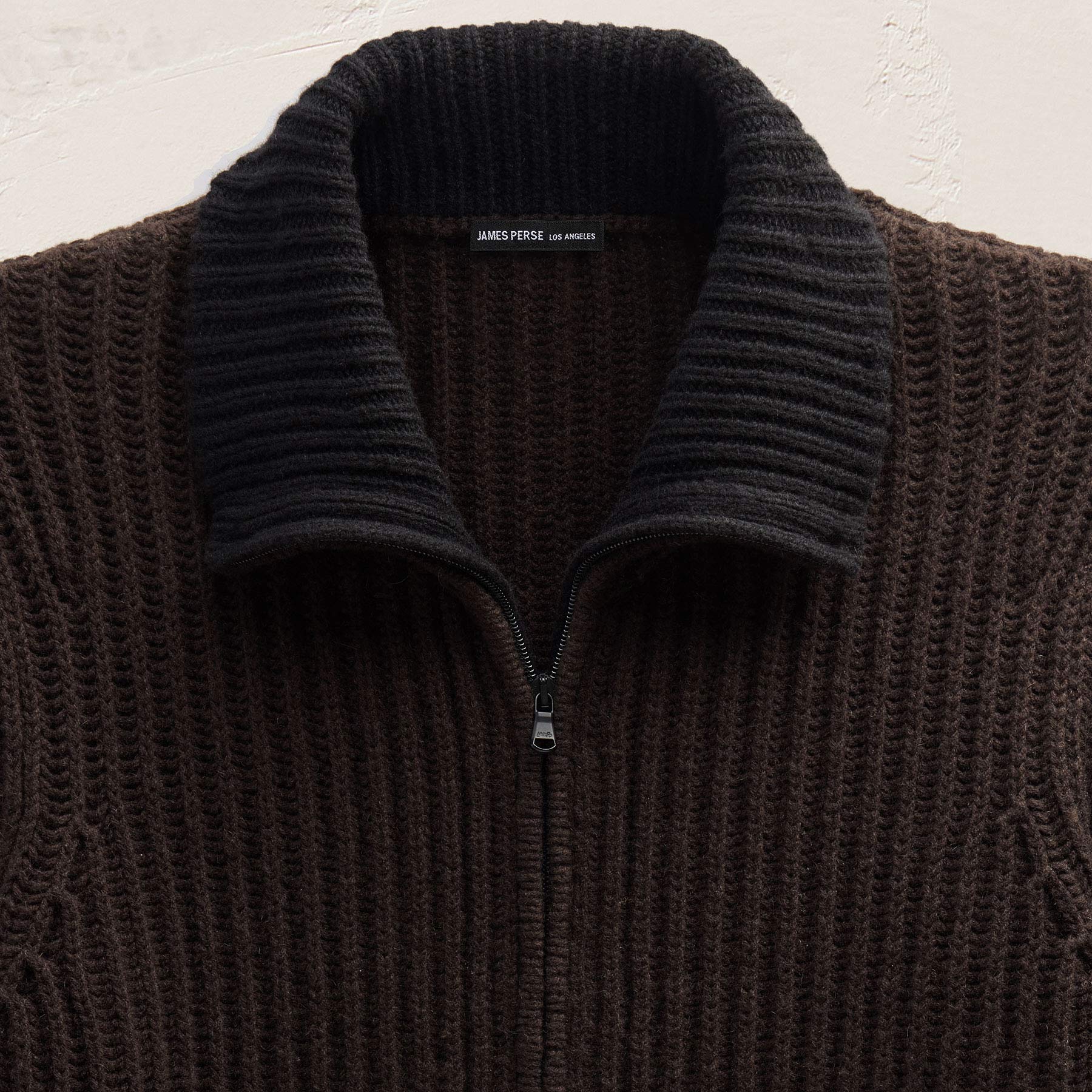 Heavy Rib Cashmere Zip Front Sweater - Kona/Black | James Perse
