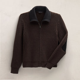 Zip Front Sweater in Kona/Black | James Perse Los Angeles FLAT