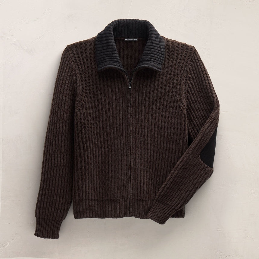 Zip Front Sweater in Kona/Black | James Perse Los Angeles FLAT