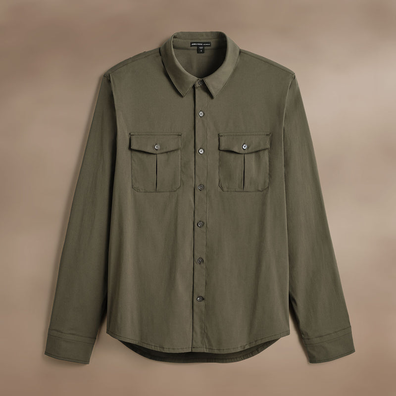 Performance Poplin Shirt in Army Green | James Perse Los Angeles