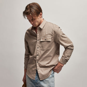 Garment Washed Shirt - Stone | James Perse Los Angeles | 