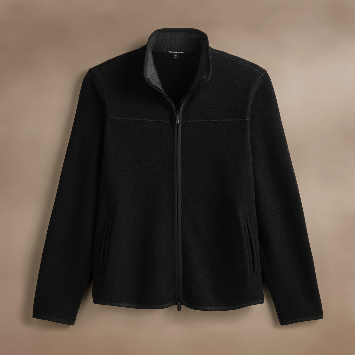 Wool Jrsy Zip Front Funnel Nck  in Black/Black | James Perse Los Angeles
