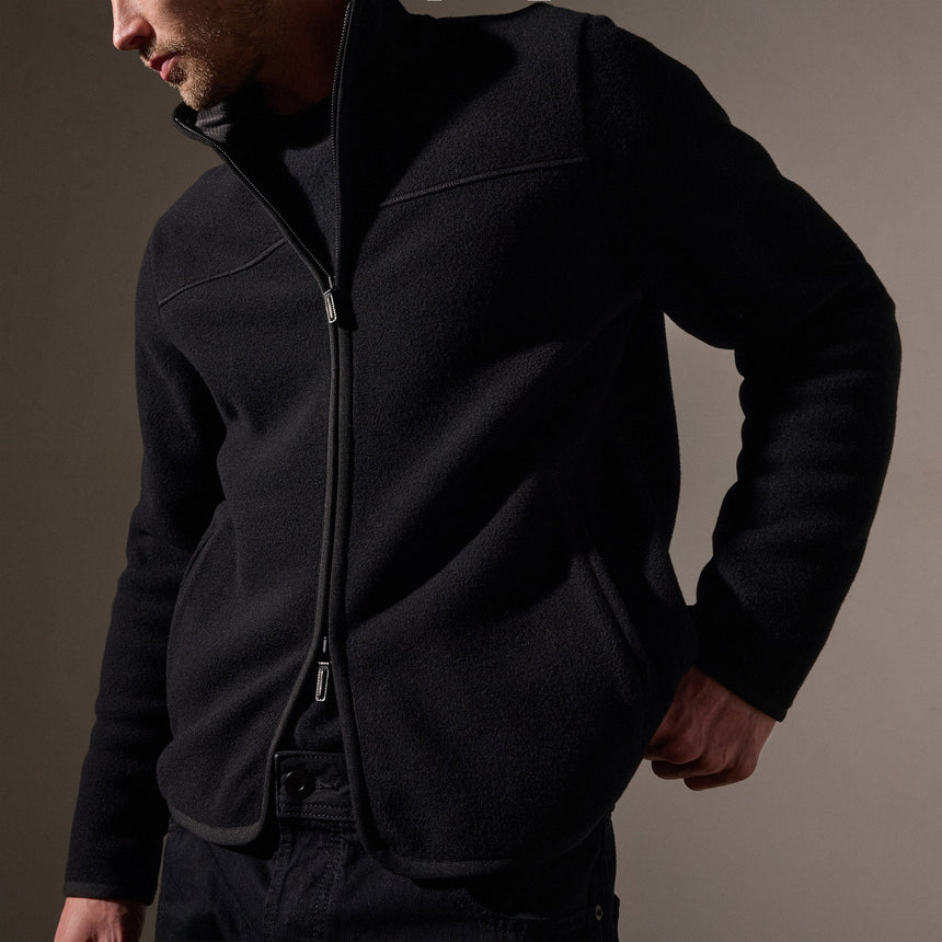 Wool Jersey Zip Front Funnel Neck in Black/Black | James Perse Los Angeles