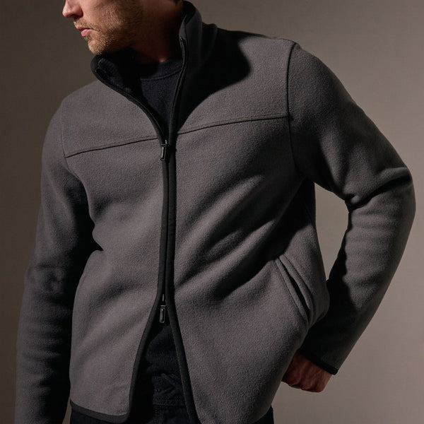 Wool Jersey Zip Front Funnel Neck in Mid Grey/Black | James Perse Los Angeles