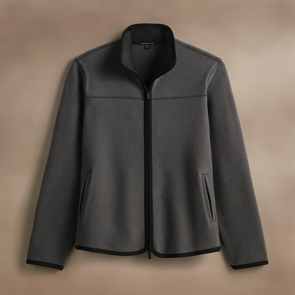 Wool Jersey Zip Front Funnel Neck in Mid Grey/Black | James Perse Los Angeles