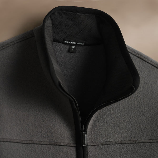 Wool Jersey Zip Front Funnel Neck in Mid Grey/Black | James Perse Los Angeles