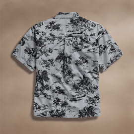 Island Poplin Print Short Sleeve Shirt in Grey Glacier Pigment/Black | James Perse Los Angeles