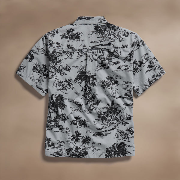 Island Poplin Print Short Sleeve Shirt in Grey Glacier Pigment/Black | James Perse Los Angeles