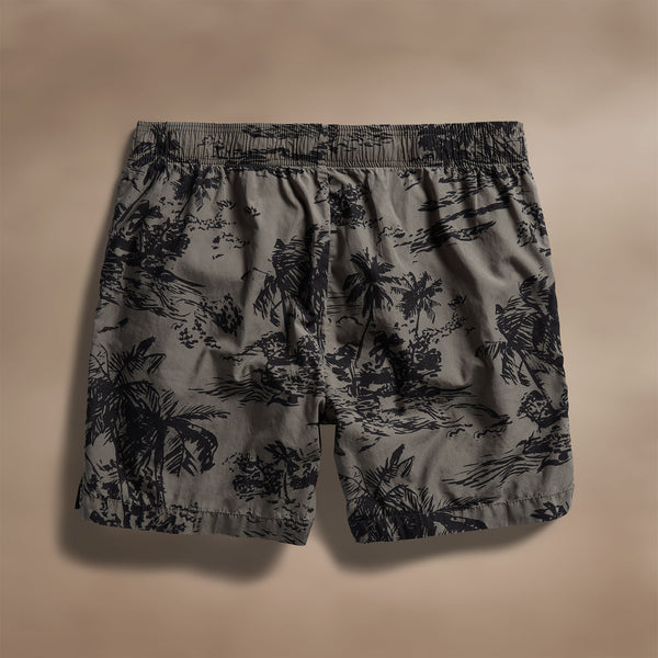 Island Poplin Print Short in Army Green Pigment/Black | James Perse Los Angeles