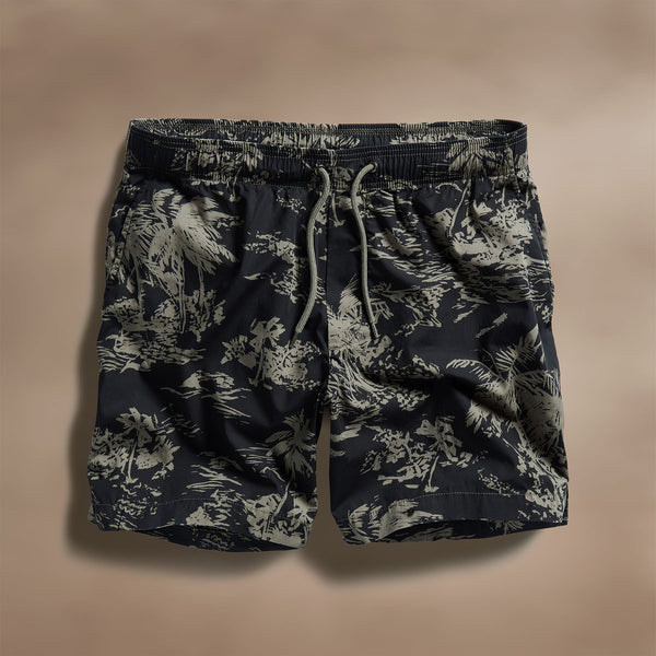 Island Poplin Print Short in Black/Army Green Pigment | James Perse Los Angeles