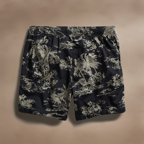 Island Poplin Print Short in Black/Army Green Pigment | James Perse Los Angeles