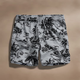 Island Poplin Print Short in Grey Glacier Pigment/Black | James Perse Los Angeles